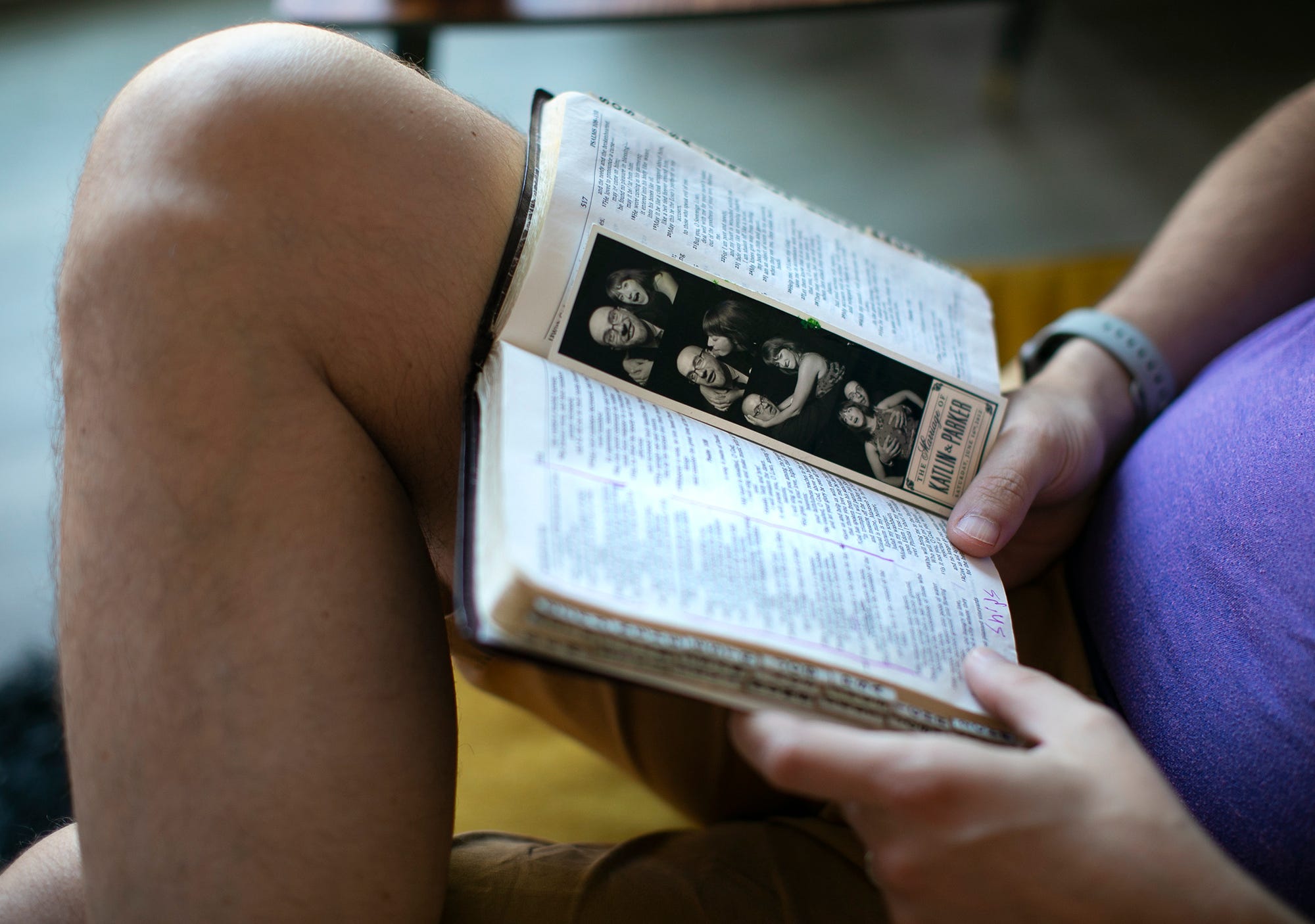 Chris Graham reads his Bible at home in Westerville. He said most of his relationship with God takes place outside of church now, when he's alone. Each morning, he takes some time with Jesus and meditates.