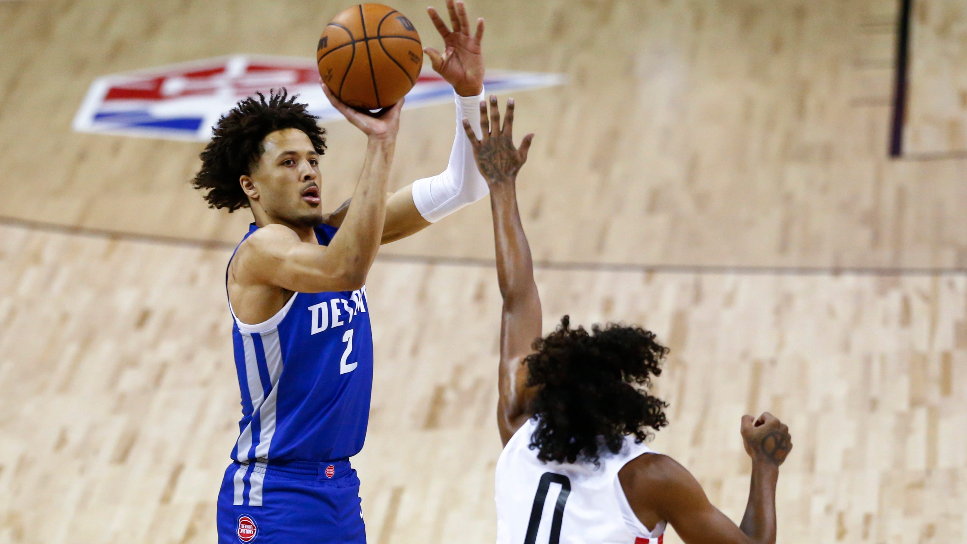 Rookie Cade Cunningham (2) played in three of the Pistons' five Summer League games.