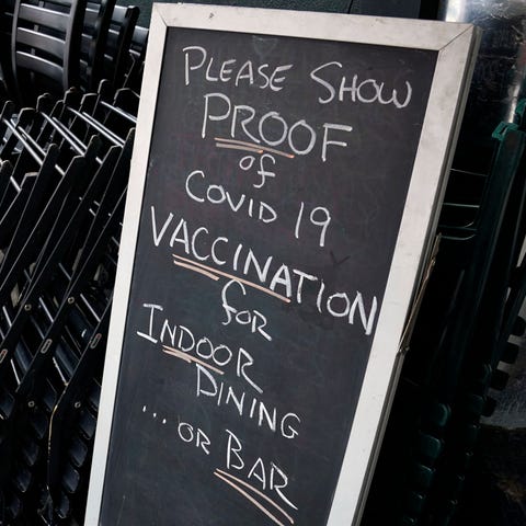 A sign is viewed at a restaurant in New York's Upp