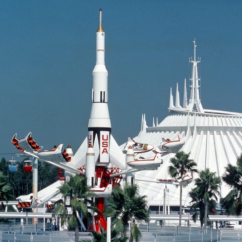 Space Mountain is seen in the distance at the Magi