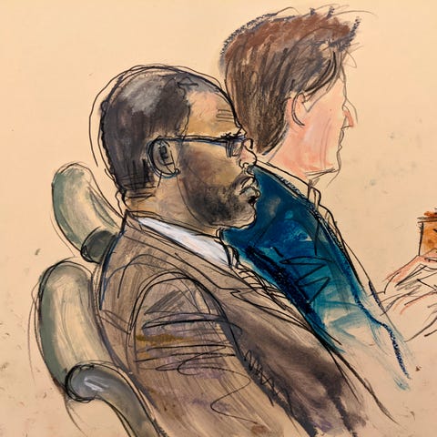 In this courtroom artist's sketch made from a vide