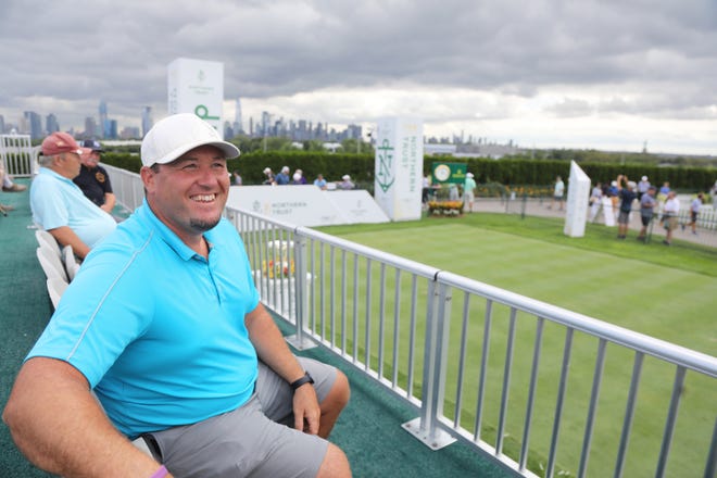 Jeff Miller came form Nampa, Idaho to see golf during the opening round of the Northern Trust Golf Tournament part of the PGA Tour being played at Liberty National Golf Club in Jersey City on August 19, 2021.