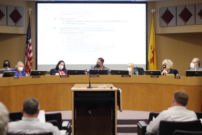 Las Cruces Public Schools Board of Education members and Superintendent Ralph Ramos conduct a meeting Tuesday, Aug. 17, 2021, at the Dr. Karen M. Trujillo Administration Complex.