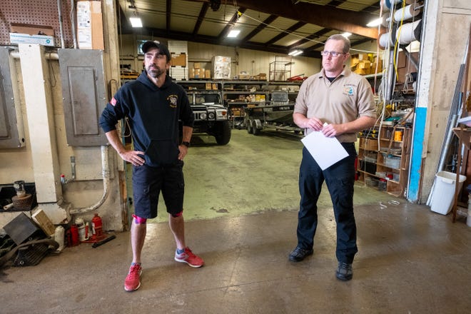 St. Clair County Dive Team Auxiliary Chair Matt Graham, left, and Chief Tony Spina are interviewed Wednesday, Aug. 18, 2021, at the dive team's garage in Marysville.