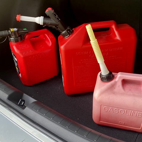 From right: Old-fashioned gas can, emissions-compl