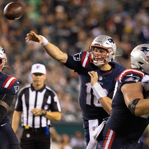 New England Patriots quarterback Mac Jones throws 