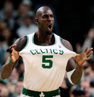 Boston Celtics' Kevin Garnett is having his No. 5 retired and hanging from the rafters this season.