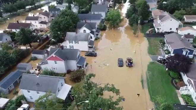 Drone video of NJ neighborhood flooded by Tropical Storm Henri