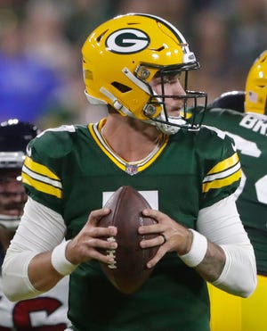 Green Bay Packers quarterback Kurt Benkert (7) against the Houston Texans during their preseason football game on Saturday, August 14, 2021, at Lambeau Field in Green Bay, Wis. Wm. Glasheen USA TODAY NETWORK-Wisconsin