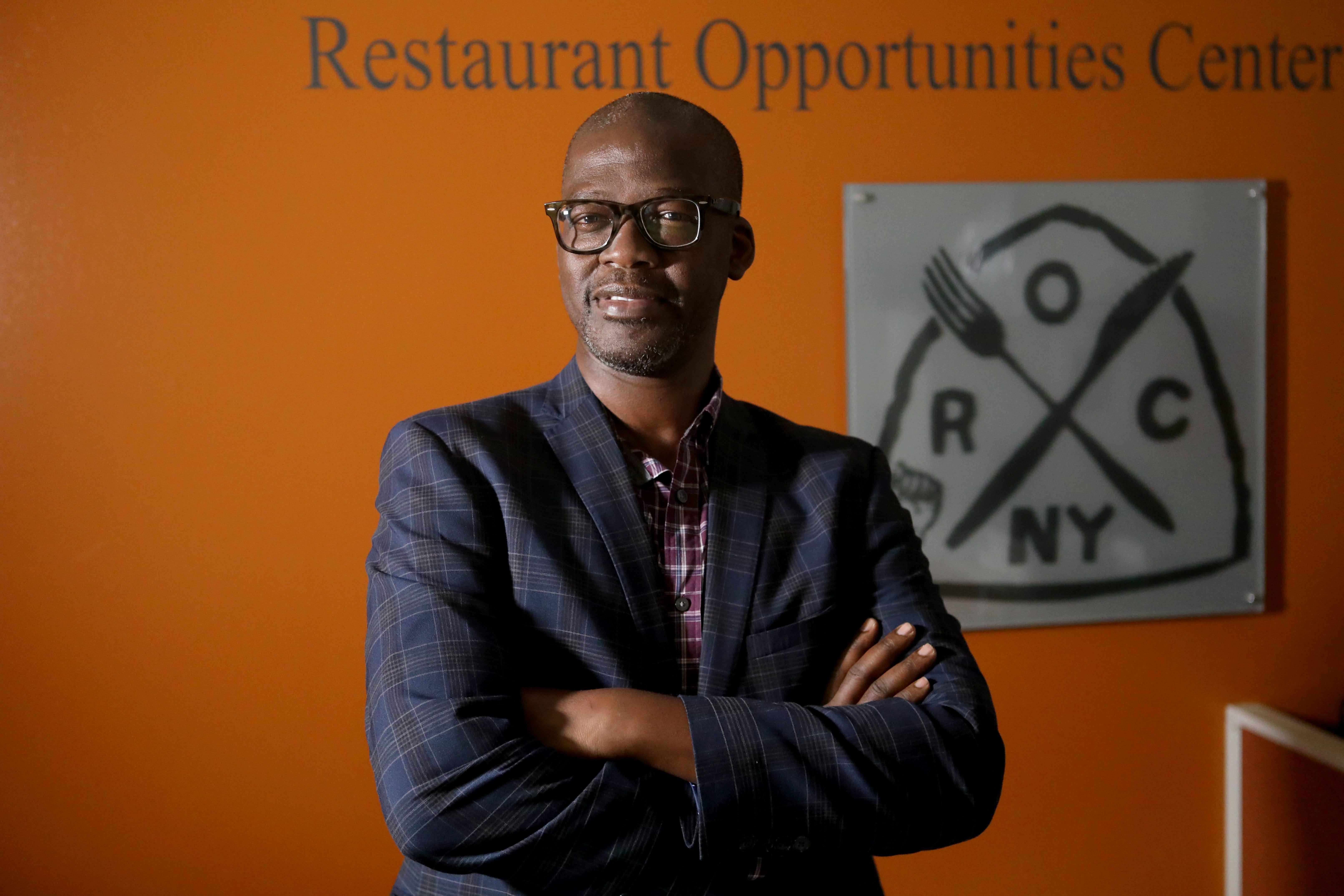 Sekou Siby, Executive Director of Restaurant Opportunities Center (ROC) United, poses for a photograph at their office in Manhattan. Siby, who used to work at Windows on the World, said after the tragedy of 9/11 they created hope with ROC.