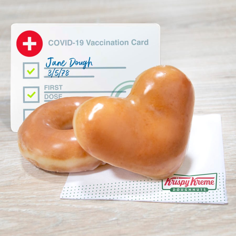 For a limited time, Krispy Kreme is giving away two free doughnuts to vaccinated customers.