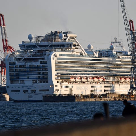 The Diamond Princess cruise ship is seen at a pier