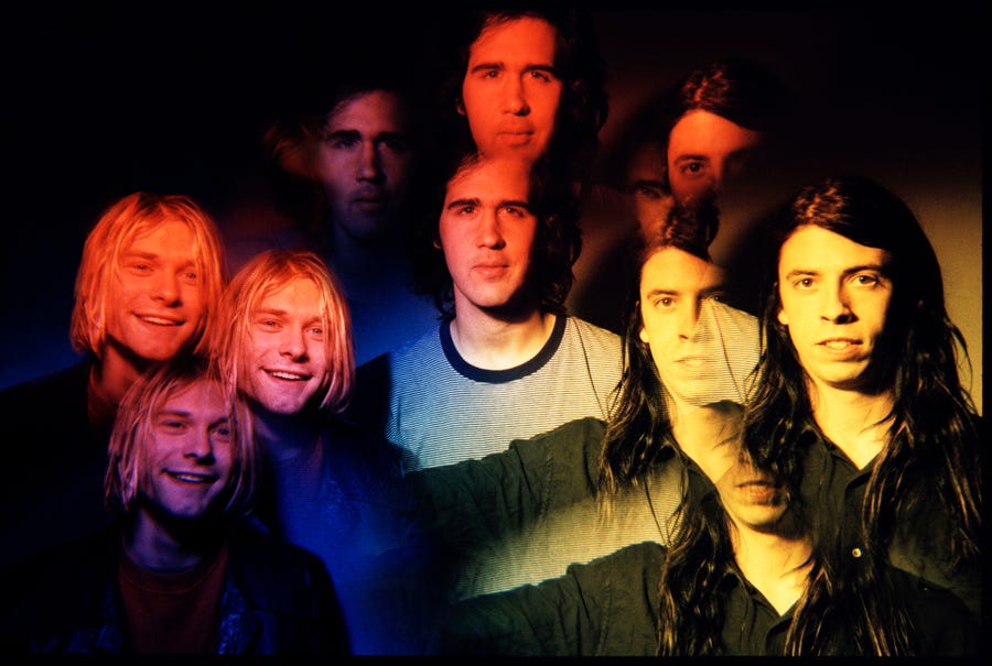 Members of the musical group Nirvana, circa 1991, Kurt Cobain, left, Chris Novoselic and Dave Grohl.