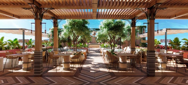 Rosewater Rooftop shares the top of The Ray with the hotel's pool deck. The new boutique hotel is located in Delray Beach.