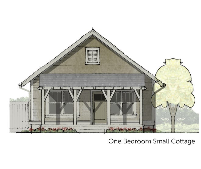 A rendering of a one-bedroom cottage planned for The Cottages at Riverlights, a neighborhood of 279 cottage-style rentals currently under construction in the Riverlights community.