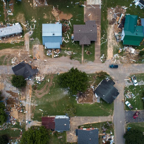 Aerial footage shows areas of Waverly, Tenn., that