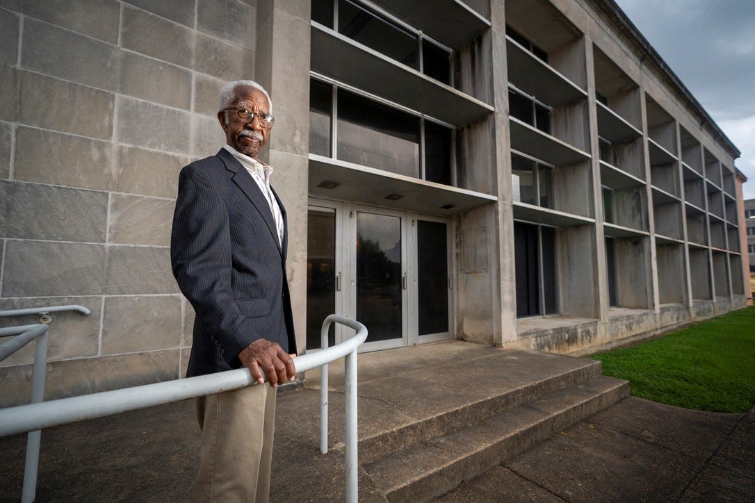 Jerry Keahey Sr. stood outside the former public library in Jackson, Mississippi where he drove nine fellow students from Tougaloo College to conduct a "read-in" in 1961.