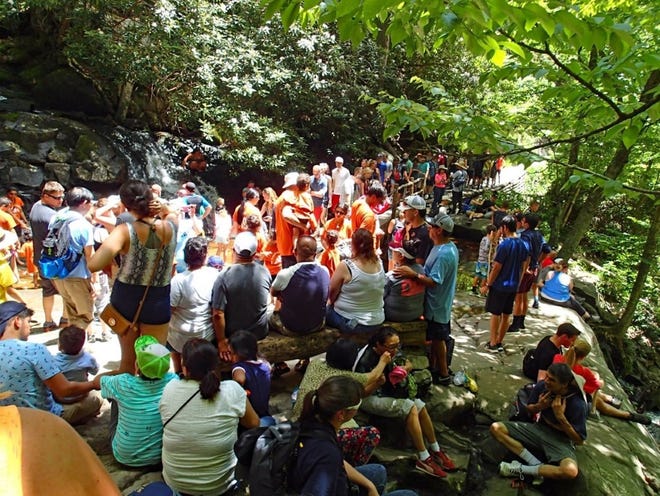 Annual visits to Great Smoky Mountains National Park have jumped by nearly a third since 2009. Here's a look at the crowds at Laurel Falls on July 2019.