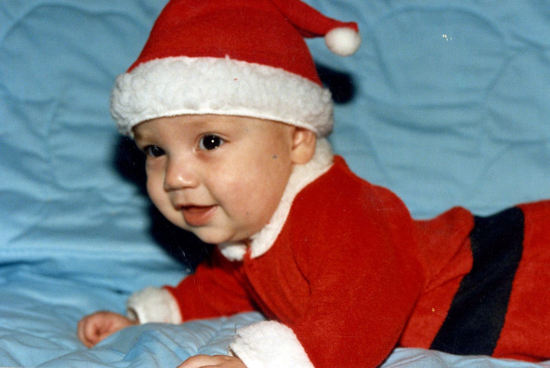 mental sweeney -- Rob Sweeney's first Christmas in 1987.  ------ Photos for Meg Kissinger story about Rob Sweeney and his mother, Debbie Sweeney, desperate attempt to find him a place to live in California. Rob, 25, grew up in Hales Corners and graduated from Whitnall High School. He suffered from a nervous breakdown in college and was diagnosed with schizo-effective illness, a combination of symptoms: mania, depression, delusions, paranoia. For the past seven years, Rob has been hospitalized 10 times in Milwaukee. He keeps getting kicked out of the places where he lives Ð apartments, group homes, even homeless shelters. ÒHe wonÕt follow the rules,Ó said his mother, Debbie Sweeney. She hopes that she can find a place for Rob where he can live safely, have a job or go to school and make a life for himself. - Photo by Meg Kissinger / mkissinger@jrn.com