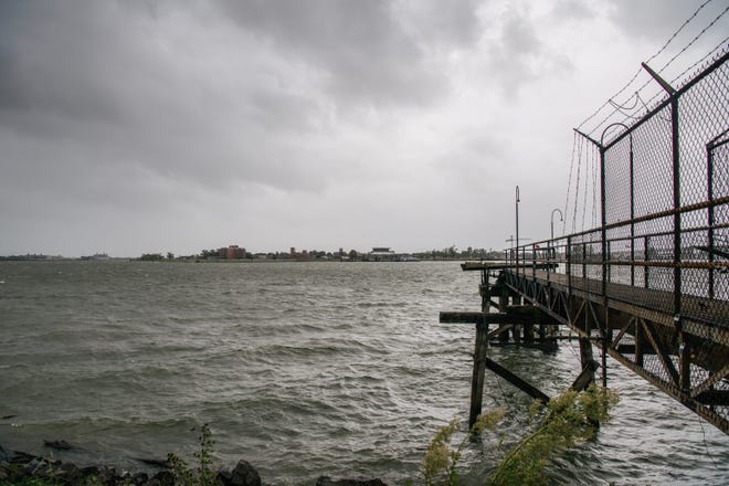 The Mississippi River is seen ahead of Hurricane Ida on August 29, 2021, in New Orleans.