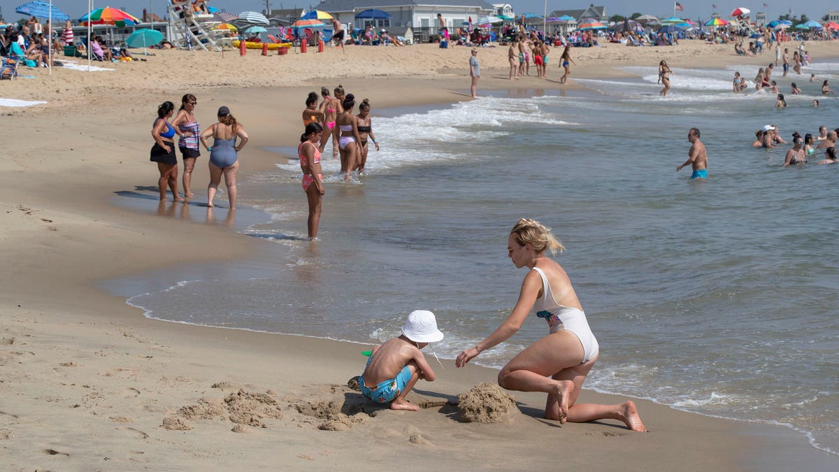Belmar: Day at the Beach- Sizzling Weather, Blue Water on August 11, 2021. 