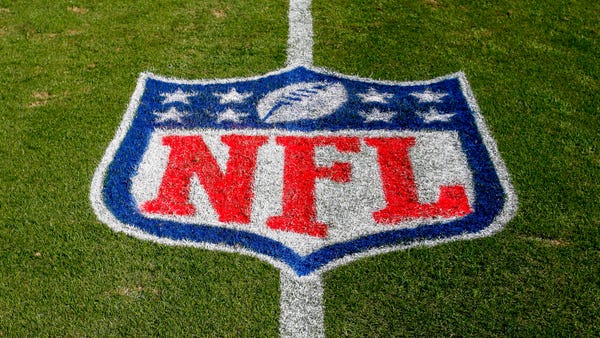 The NFL logo is displayed on the field at the Bank