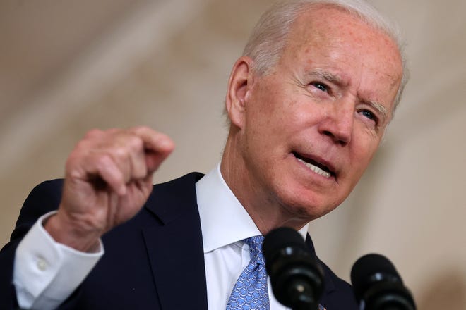 WASHINGTON, DC - AUGUST 31: U.S. President Joe Biden delivers remarks on the end of the war in Afghanistan in the State Dining Room at the White House on August 31, 2021 in Washington, DC.