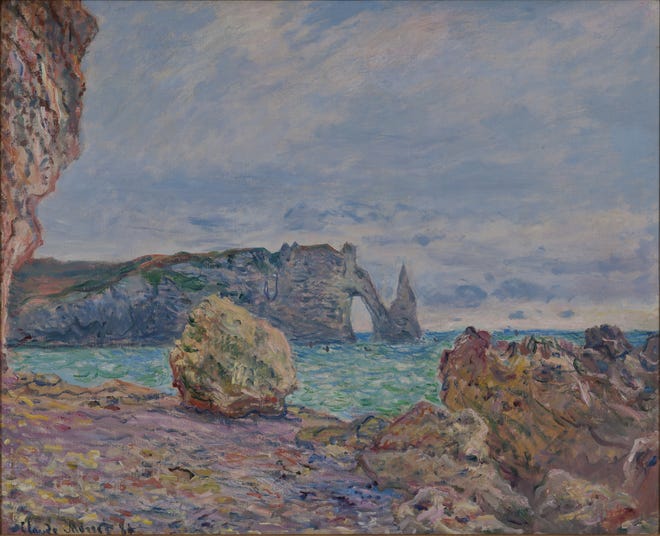 Etretat, La Plage et La Falaise d’Aval," 1884. Claude Monet
(French, 1840-1926). Oil on canvas, 28 1/4 by 23 inches. Collection of Patty and Jay Baker. From the upcoming exhibition "Love in All Forms."