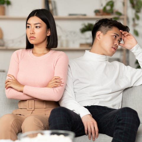 Couple sitting after fight.