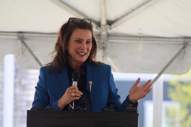 Michigan Gov. Gretchen Whitmer speaks before a ribbon cutting ceremony for the new Grand Rapids Home for Veterans on Thursday, Sept. 2, 2021, in Grand Rapids, Mich. Gov. Whitmer on Thursday, Nov 18, 2021, proposed $300 million in water spending to help local utilities sample for lead, plan for pipe replacement and connect users of contaminated wells to the municipal supply.