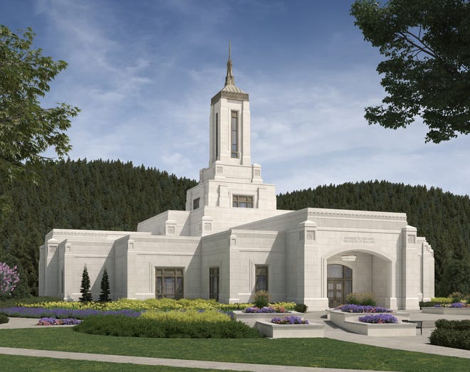 An artist's rendering shows the Willamette Valley Temple planned to be built in Springfield.
