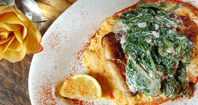Seared Grouper Over Creamy Spinach Grits
