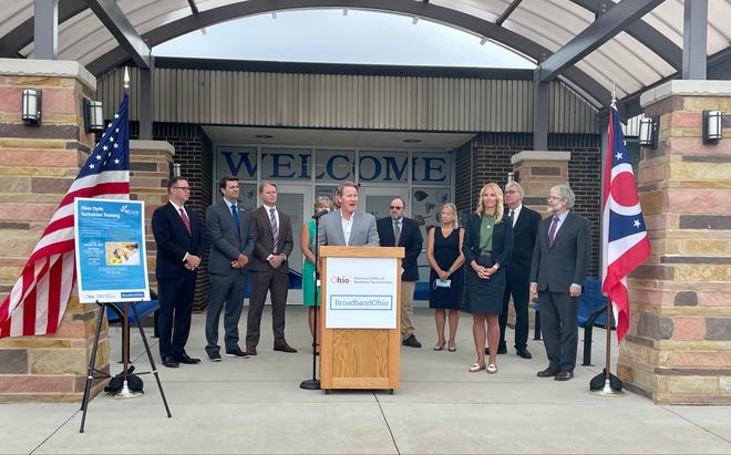 Lt. Gov. Jon Husted encourages southeast Ohioans to pursue a high-paying career in broadband infrastructure by enrolling in Nelsonville's Tri-County Career Center's new fiberoptic technician program Wednesday.