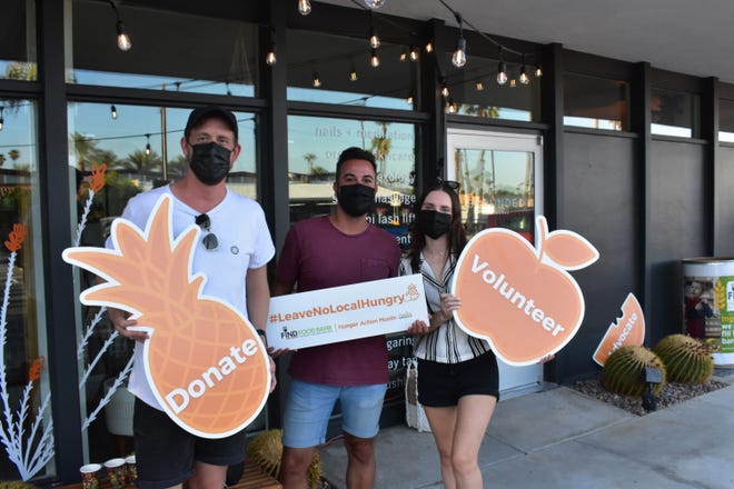 Three locals help promote donations, volunteerism and advocacy with FIND Food Bank for Hunger Action Month at Grounded Bodyworks Palm Springs Summer Market, Sept. 2, 2021.