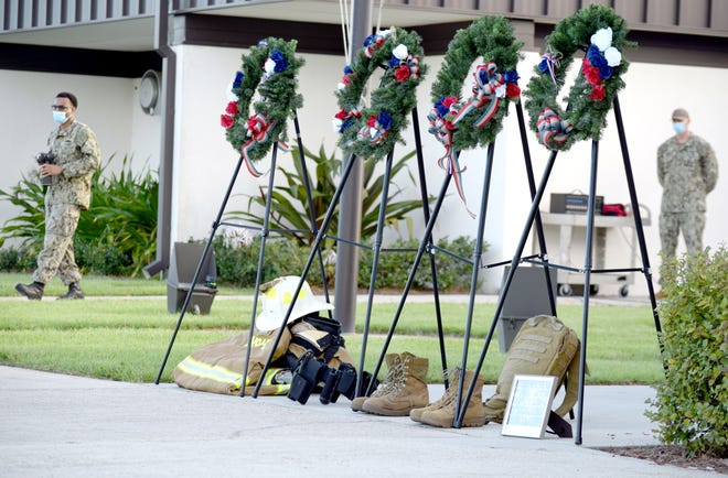 During the 9/11 wreath ceremony at NSA on Friday, four wreaths were displayed to remember the thousands of people who died as a result of the terrorist attacks.