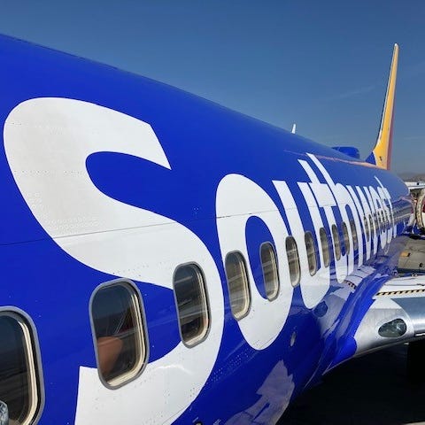 A Southwest Airlines Boeing 737 parked at the gate