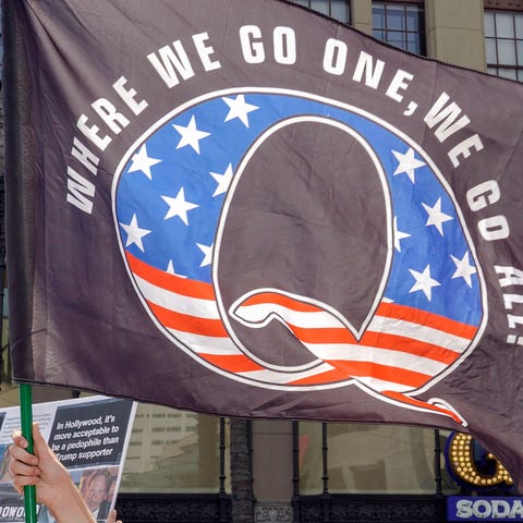 QAnon demonstrators protest in Los Angeles in 2020