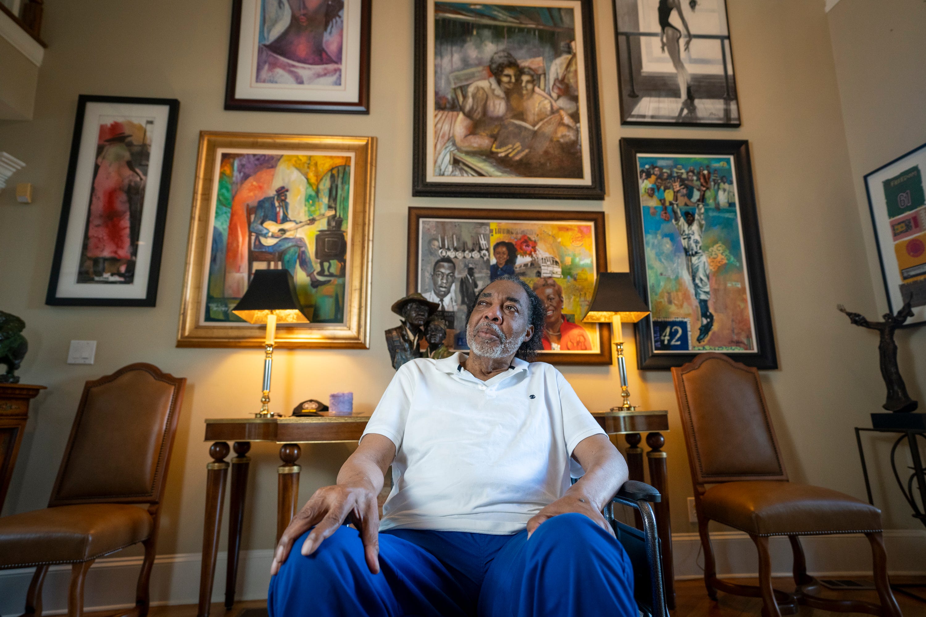 Hank Thomas, a Freedom Rider who survived the firebombing of a bus he was on in 1961, sits for a portrait in his home in Stone Mountain, Ga., on Aug. 15, 2021. Eleven days into the Freedom Rides aimed at ending segregation, Thomas and other Freedom Riders huddled on a bus on May 14, 1961, just outside Anniston, Ala., as a white mob slashed tires on their bus, pounded it with tire irons and then threw a firebomb inside.