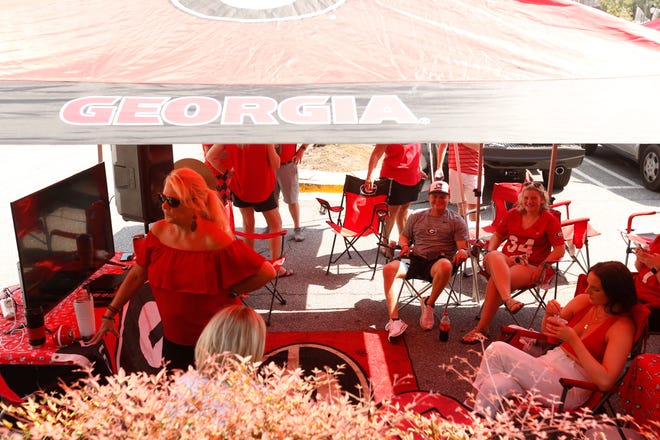 Georgia tailgating on the campus of the University of Georgia before kickoff of an NCAA college football game between UAB and Georgia in Athens, Ga., on Sept. 11, 2021.