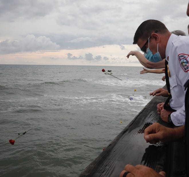 Bobby Pace, Fire Chief for the city of Bunnell, takes part in the Knights of Columbus event on the Flagler Beach Pier on Saturday morning, Sept. 11, 2021, to mark the 20th anniversary of the 9/11 attacks.