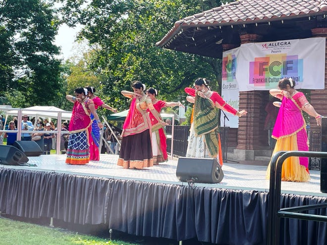 Ladies of Franklin's Indian community perform a Bollywood style dance routine during the India Showcase at the Franklin Cultural Festival on Sept. 12.