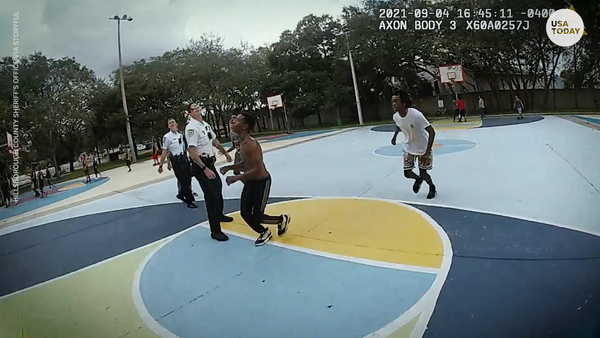 Deputies play local kids in pickup basketball