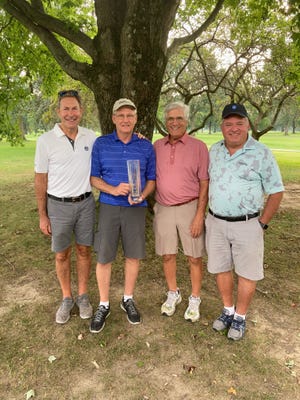 The annual Alliance Area Chamber of Commerce golf outing in memory of Jim Fish was held September 13 at Tannenhauf Golf Club.  All proceeds went to the American Cancer Society.  The winning team was the Geiger-Teeple/Alliance Ventures team of, from left, Gerard Mastrioianni, Tom Moushey, Frank Sacha and Doug Schwarz, shooting a 58.  The second-place team, representing Cassaday-Turkle- Christian Funeral Home, was Adam Christian, Matt Pauli, Billy Schuld and Chuck Kesterke, shooting a 59. Proximity winners were Tom Moushey for longest drive; Keith Arner for longest putt and Mitchell Barker for closest to the pin. Sponsors for the event were the University of Mount Union, Aultman Alliance Community Hospital and Copeland Oaks Retirement Community.