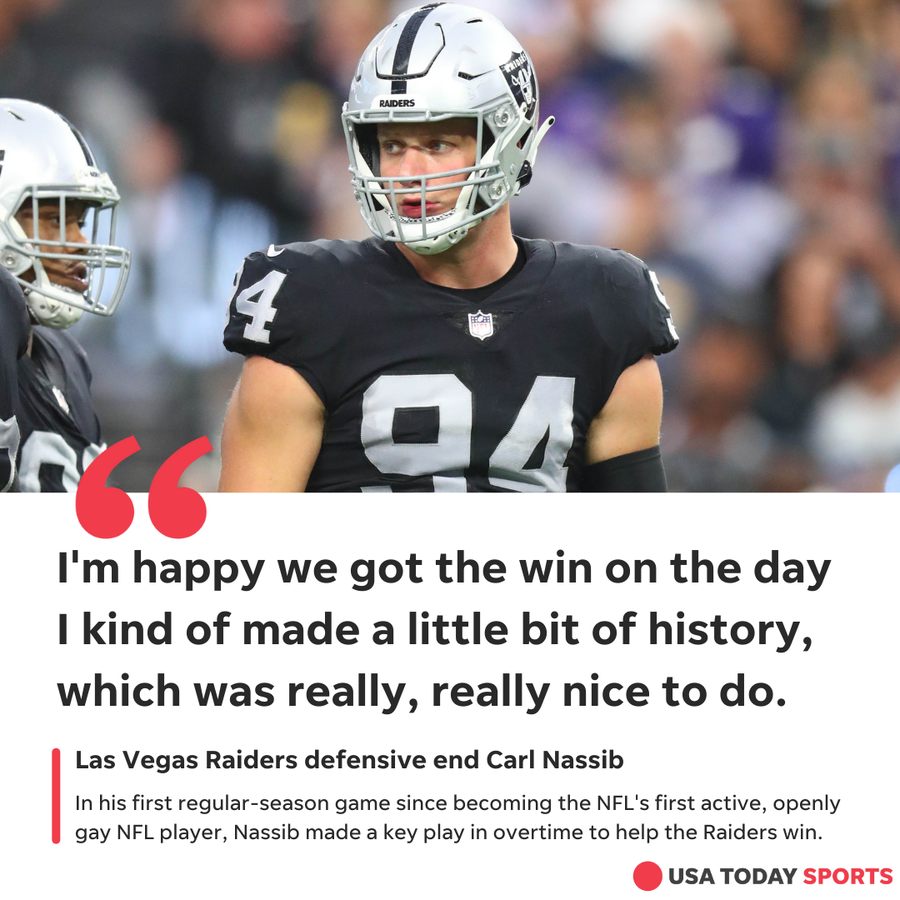 Las Vegas Raiders defensive end Carl Nassib during an NFL game on "Monday Night Football" on Monday, September 13, 2021