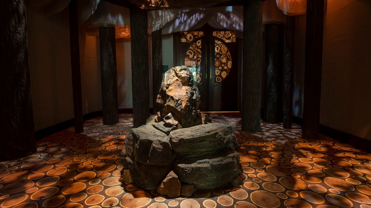 A Tenaya Stone, gifted by a Miwok elder descended of Chief Tenaya of the Yosemite Valley, is a focal point and place for guests to set their intentions at Disneyland Resort's Tenaya Stone Spa.