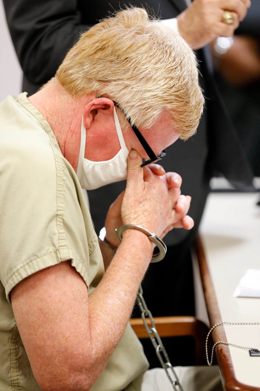 Alex Murdaugh weeps during his bond hearing, Thursday, Sept. 16, 2021, in Varnville, S.C. Murdaugh surrendered Thursday to face insurance fraud and other charges after state police said he arranged to have himself shot in the head so that his son would get a $10 million life insurance payout.