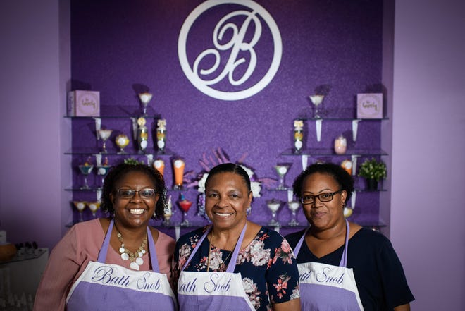 From left, the mother-daughter team of Connie Rushing, Mary Thompson and Tammie Melvin-Carlile own Bath Snob in Hope Mills.