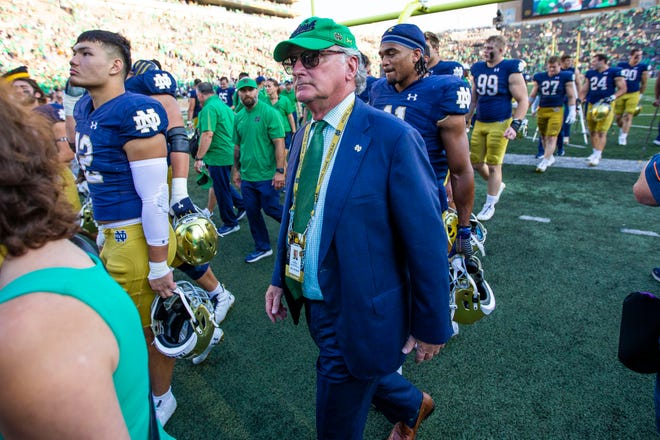 Notre Dame athletic director Jack Swarbrick after ND's 27-13 victory over Purdue, Saturday, Sept. 18, 2021, at Notre Dame Stadium.