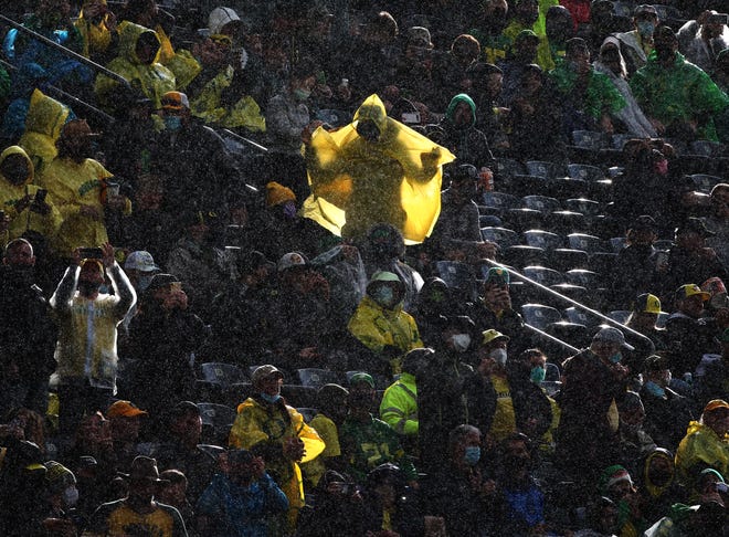 After a downpour, the sun came out during the first quarter at Autzen Stadium during the Oregon vs. Stony Brook game.
