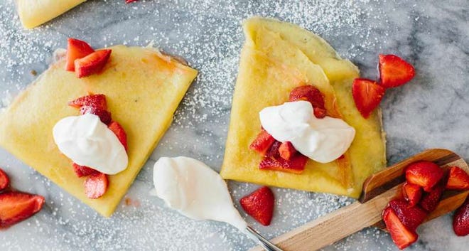 Cornmeal Crepes with Strawberries and Clabbered Cream